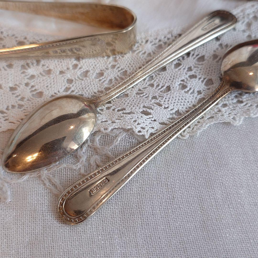 イギリス　アンティーク　シルバースプーン　シュガートング　セット　箱付き