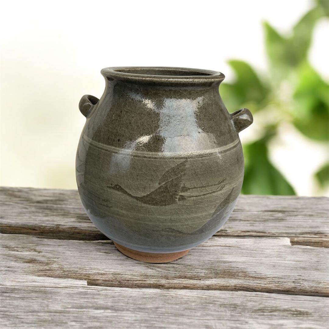 美品　唐津焼 宸山窯 鶴 壺 花器 木箱　共箱 久峰陶苑　送料無料　骨董　和風