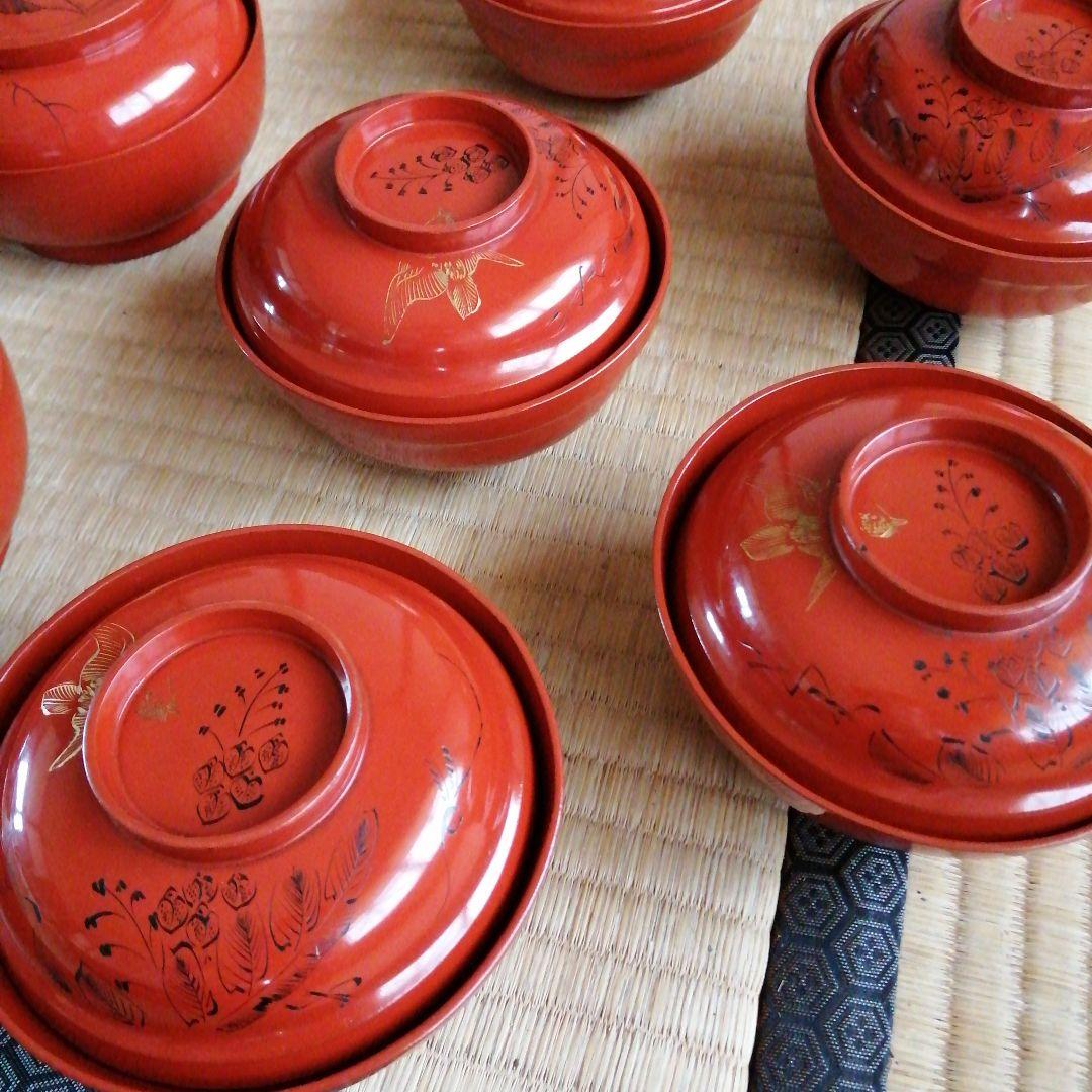 木製漆器　蓋付椀　2種11客　11.5cm　明治〜昭和初期