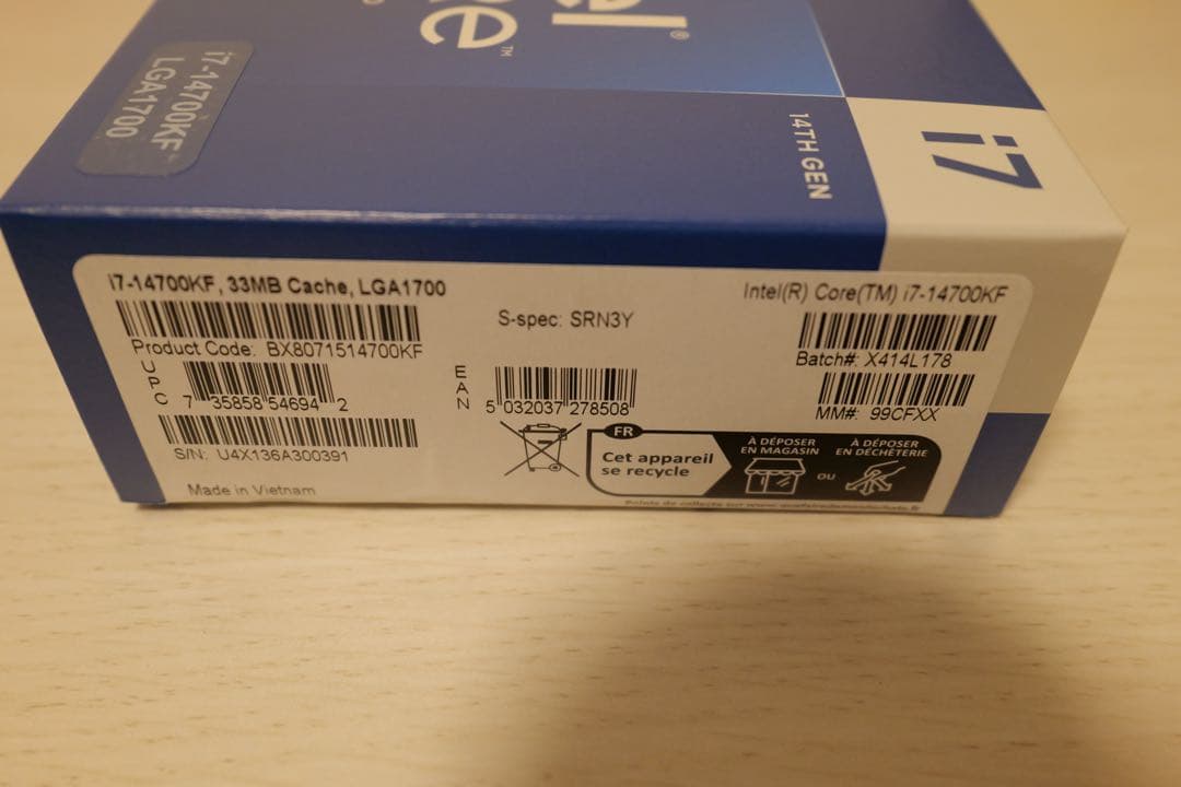 intel Core i7 14700KF 20コア28スレッド