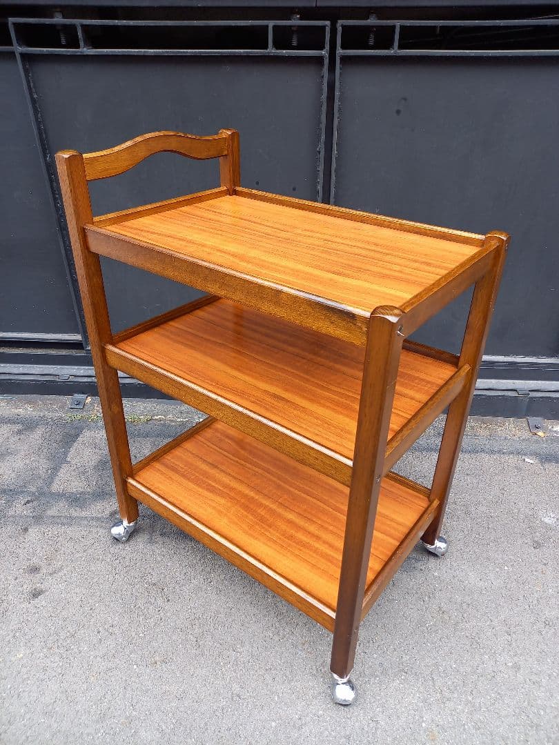 1970's　北欧モダン　ウッド　無垢材　フレーム　メタル　キャスター　ワゴン