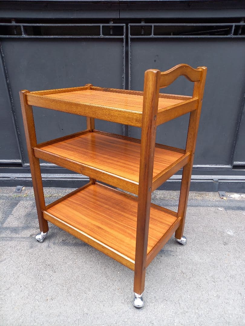 1970's　北欧モダン　ウッド　無垢材　フレーム　メタル　キャスター　ワゴン
