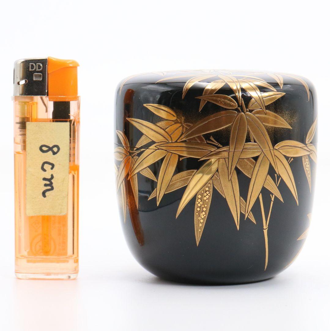 下出光斎作 呉竹蒔絵 大棗 金蒔絵 内金梨子地 茶道具 共箱共布　SN949N7