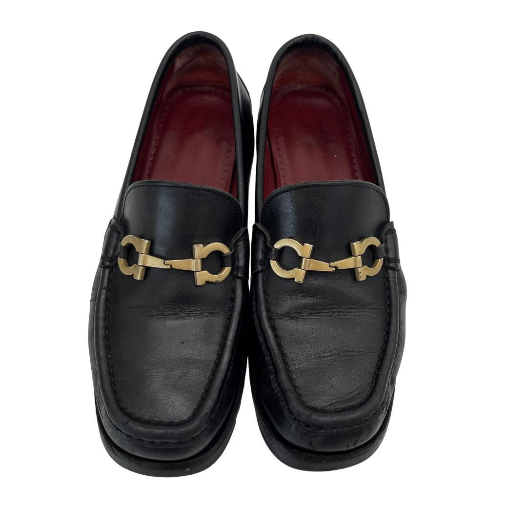 フェラガモ ガンチーニ金具 ローファー 黒 6.51/2【23.5】D【幅広め】