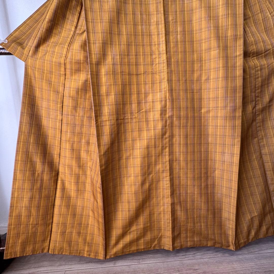 美品　本場黄八丈　綾織　現代　着物　正絹　紬　シンプル　163㎝