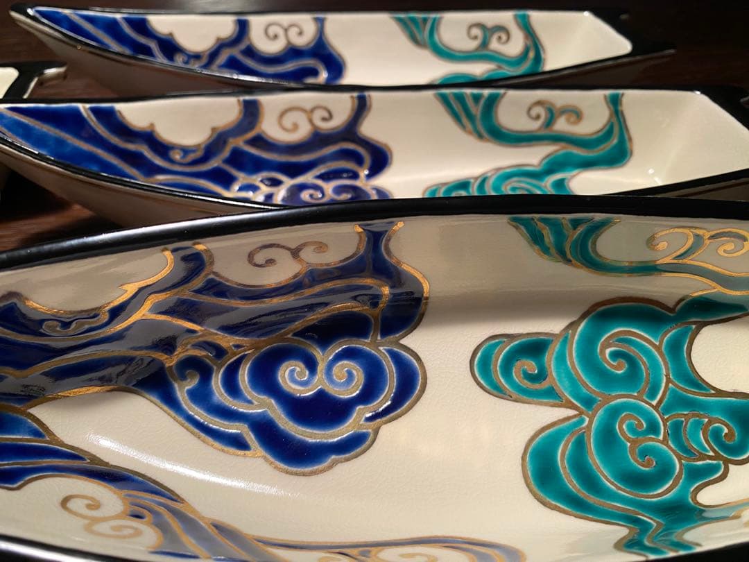 仁清流水舟形向付5客　新品未使用　京焼