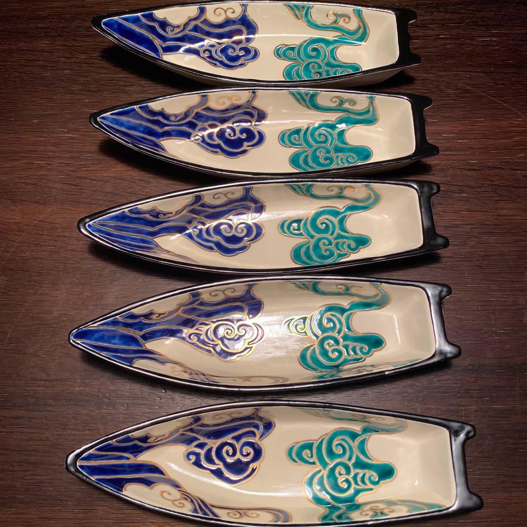 仁清流水舟形向付5客　新品未使用　京焼