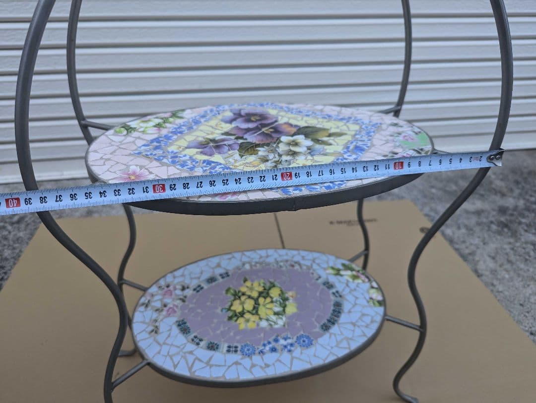 カナダ製　ヴィンテージ モザイクタイル 2段ティースタンド サイドテーブル