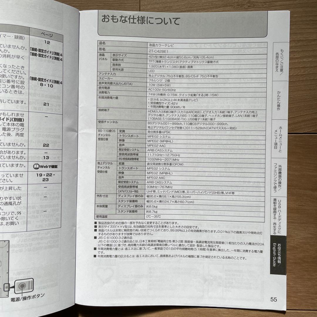 シャープ液晶テレビ 42v型 2T-C42BE1