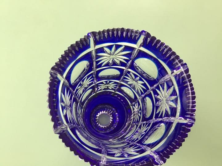 切り子　ベース　花瓶　ブルー