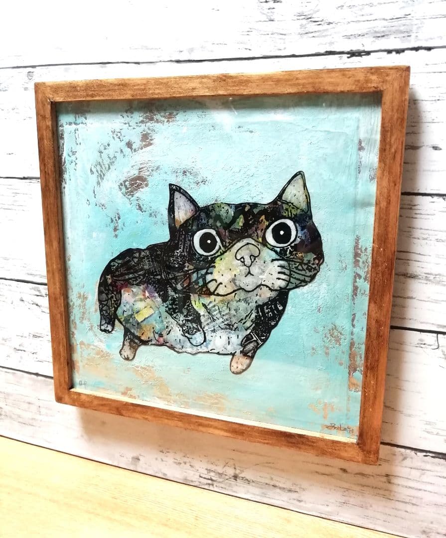 アンティークwaxベージュ額縁ご確認ページ　title「プカプカ猫」