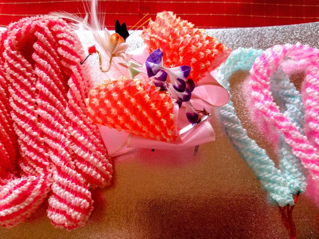 七五三オレンジの華やかな花柄着物 帯・帯締め・バック・草履・その他フルセット