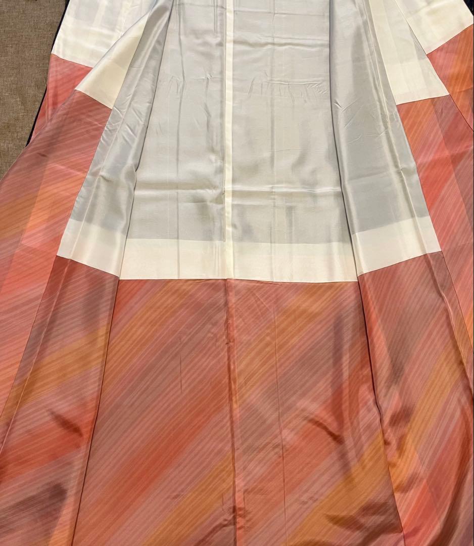 ［お値下げ中］天然草木染 結城紬 縞の着物 柄八掛 証紙付き トールサイズ