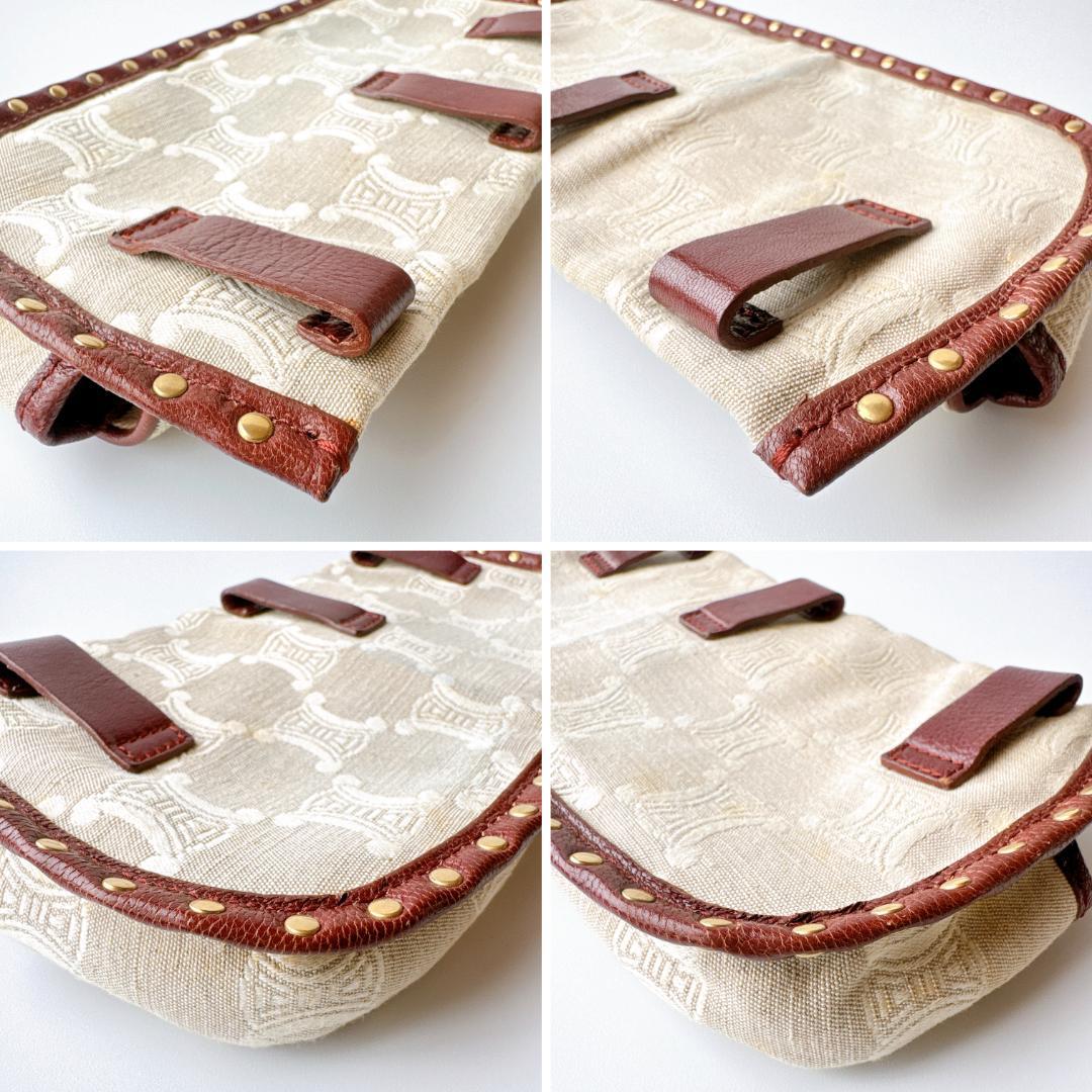 希少 セリーヌ マカダム ウエストバッグ ベージュ×ブラウン レザー×キャンバス