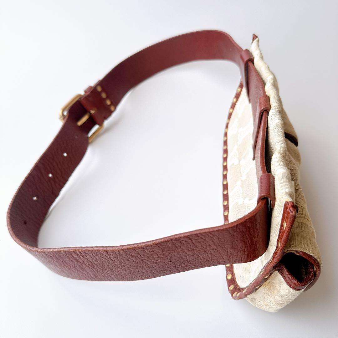 希少 セリーヌ マカダム ウエストバッグ ベージュ×ブラウン レザー×キャンバス