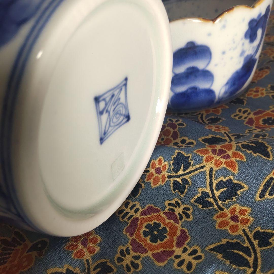 有田焼 福泉窯 染付 果実 小鉢 輪花 5個 木箱付