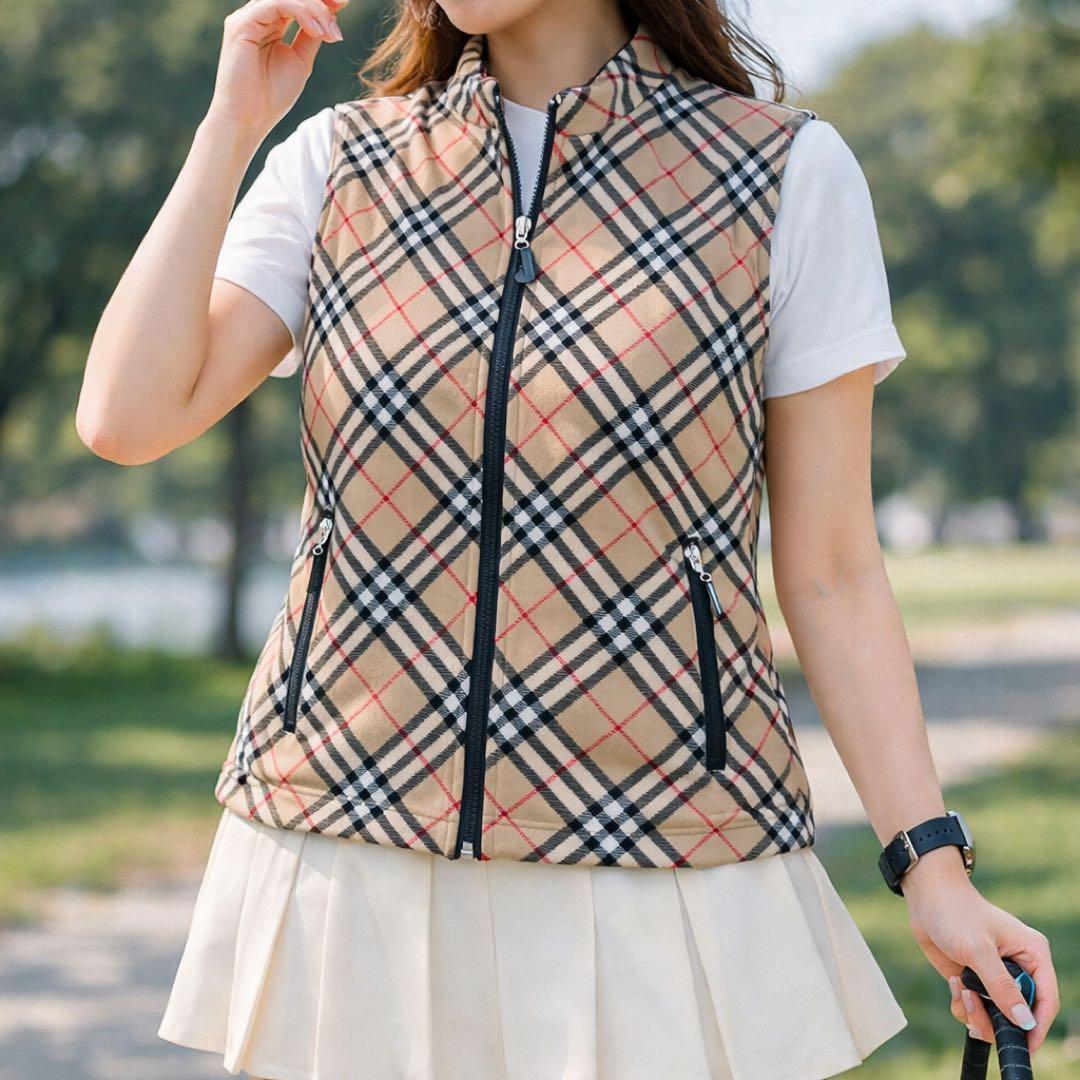 美品 BURBERRY GOLF ノバチェック ジップベスト L ストレッチ