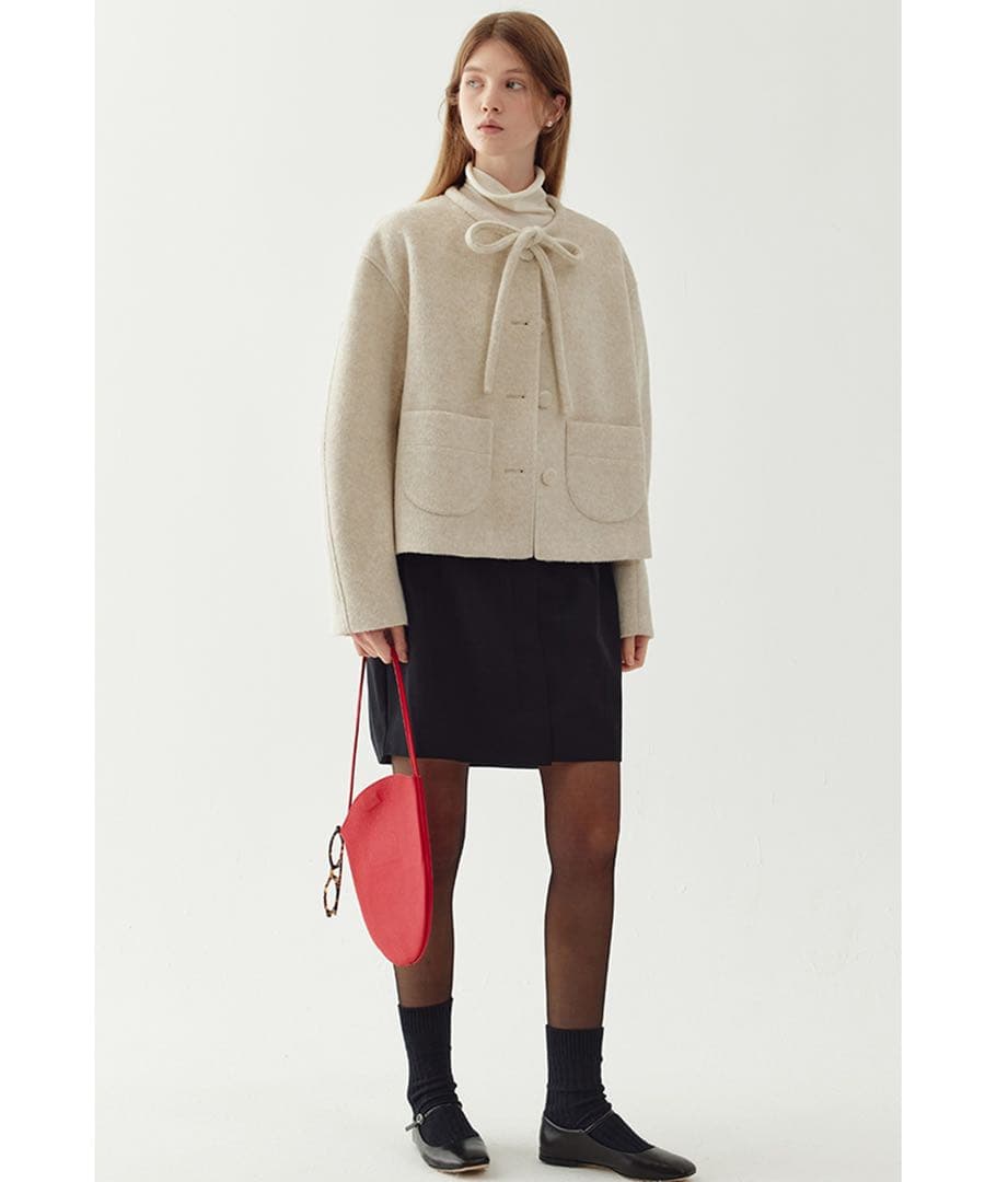 Fanostudios リボンタイ ショートウールコート FQ24W101 Ｓ