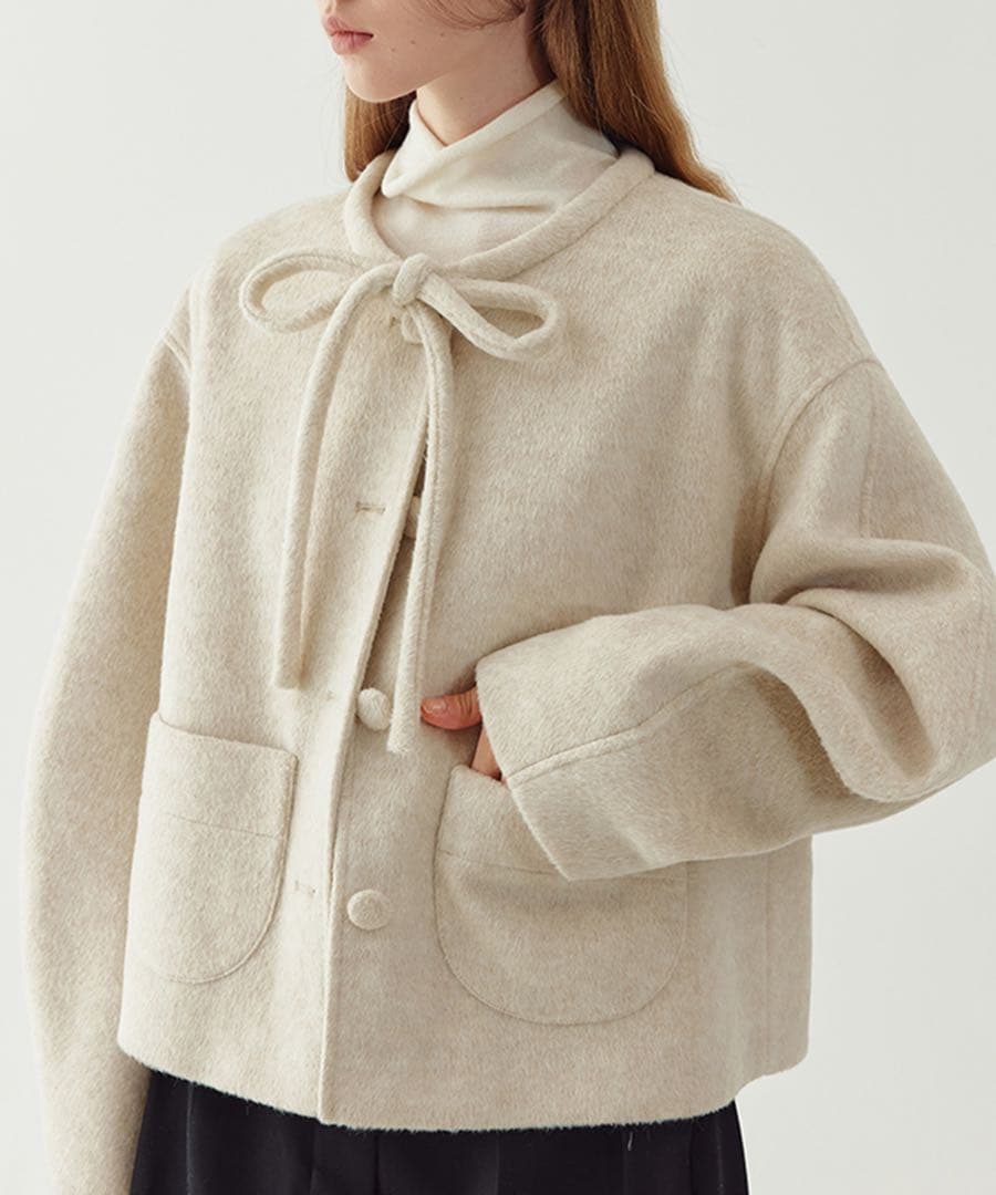 Fanostudios リボンタイ ショートウールコート FQ24W101 Ｓ