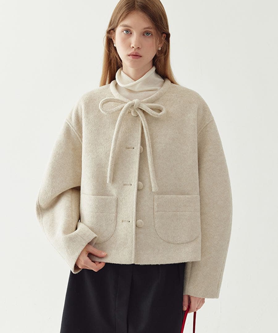 Fanostudios リボンタイ ショートウールコート FQ24W101 Ｓ
