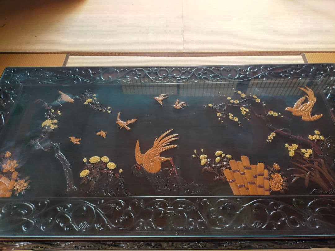 和製ビンテージ　座卓　花鳥図