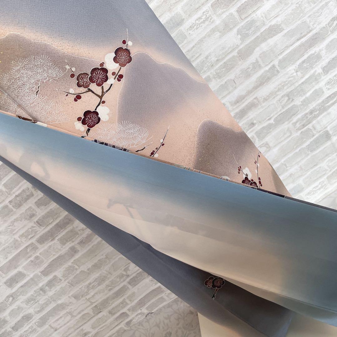 訪問着　帯　のみ　遠山紋様　梅の木　鶴　幔幕文　金彩加工　入学式　卒業式　H6