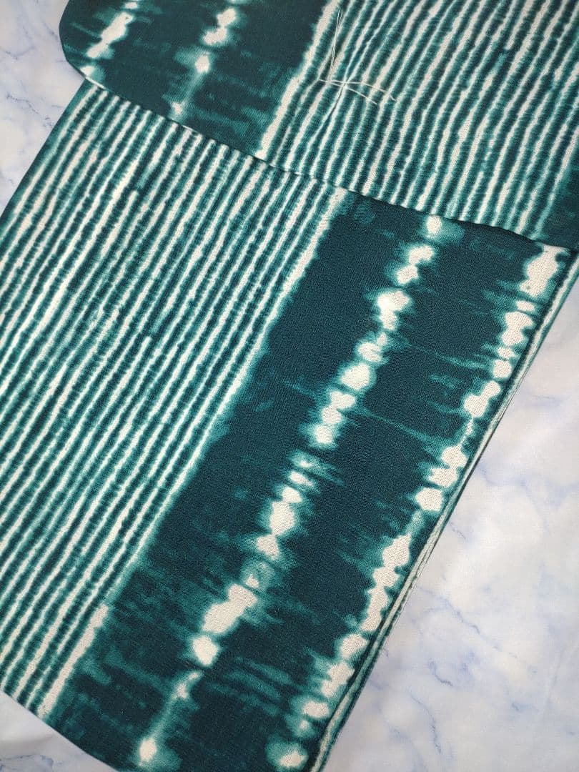 【ラスト１枚】　ノーアイロン　洗える浴衣　ポリエステル　有松鳴海絞り調　グリーン