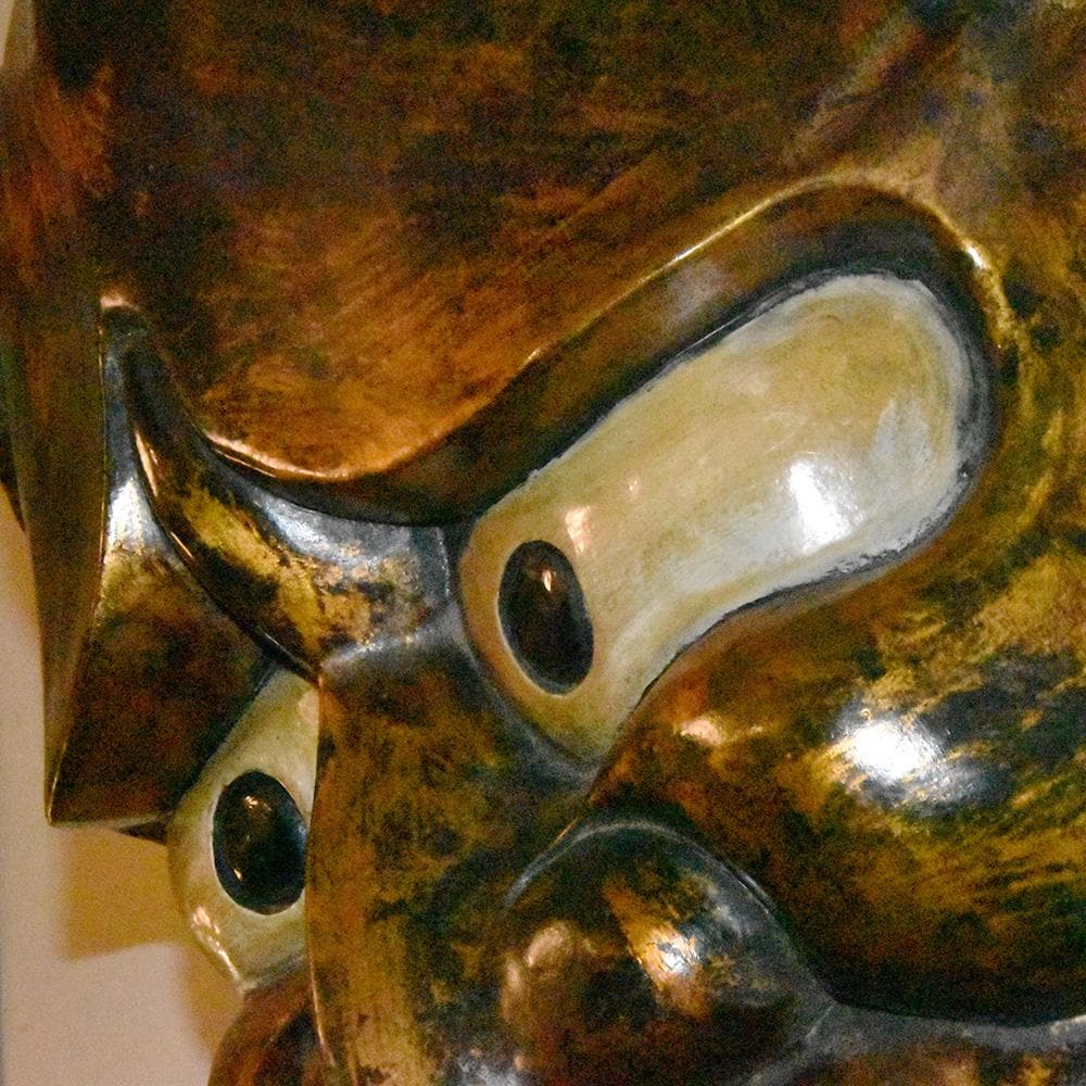 時代年代物 特大 木彫 塗金黒漆 般若 お面 壁飾り 縦約70㎝ 能面 東洋彫刻