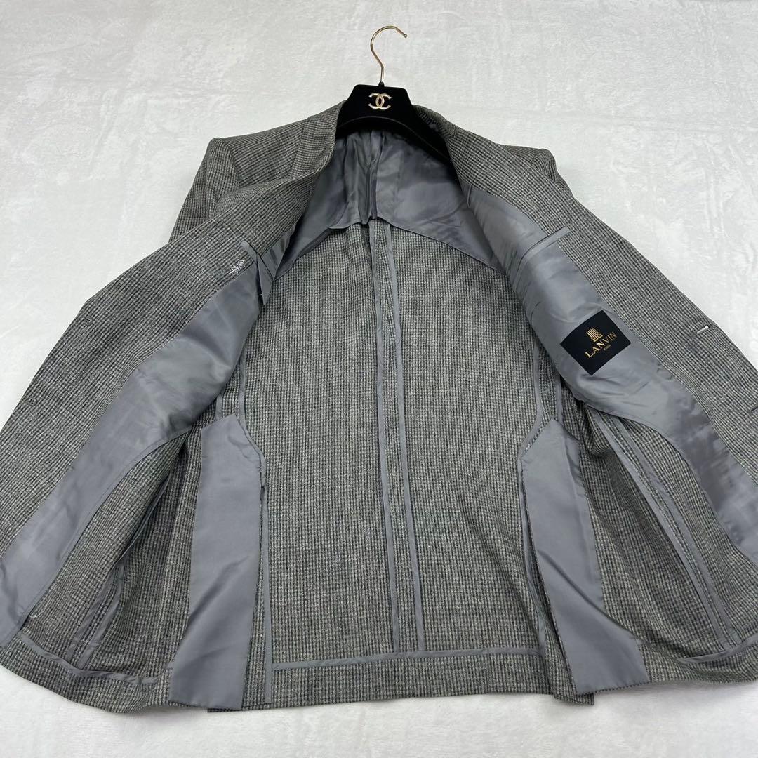 H58 L ランバン 麻 ウール シングル スーツ上下 グレー メンズ