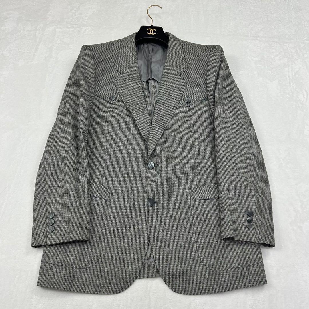 H58 L ランバン 麻 ウール シングル スーツ上下 グレー メンズ