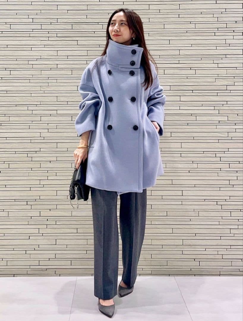 スタンドカラーオーバーコート サックスブルー