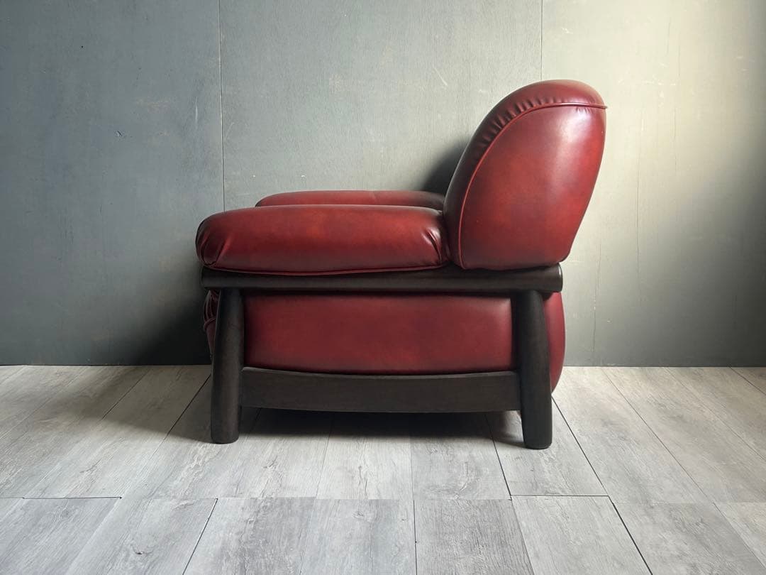 ①カリモク　karimoku オールドカリモク　レッド　レザー　アームソファ