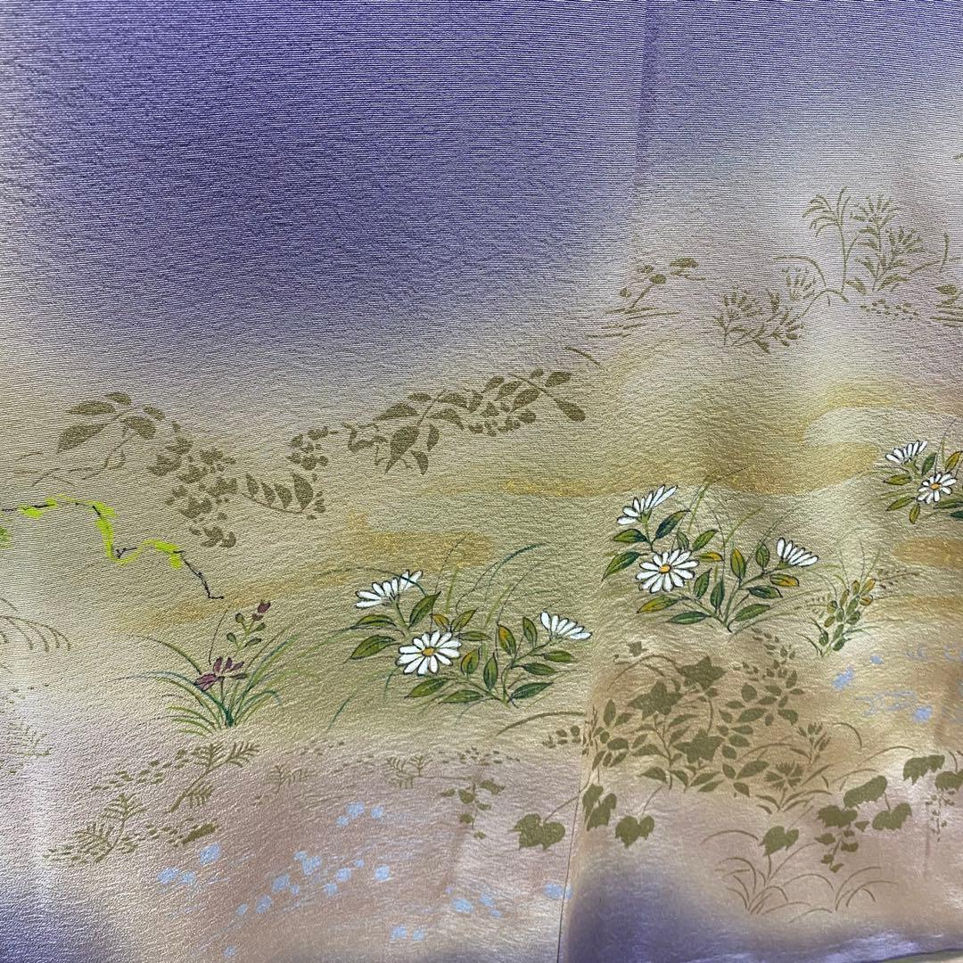 ZY-775 訪問着 金彩 手描き友禅 藤色 逸品 高級 正絹