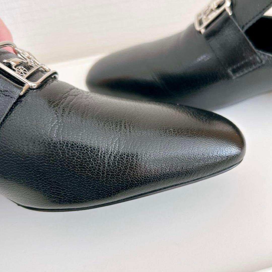 極美品 エルメス ミュール シルバー金具 ブラック レザー