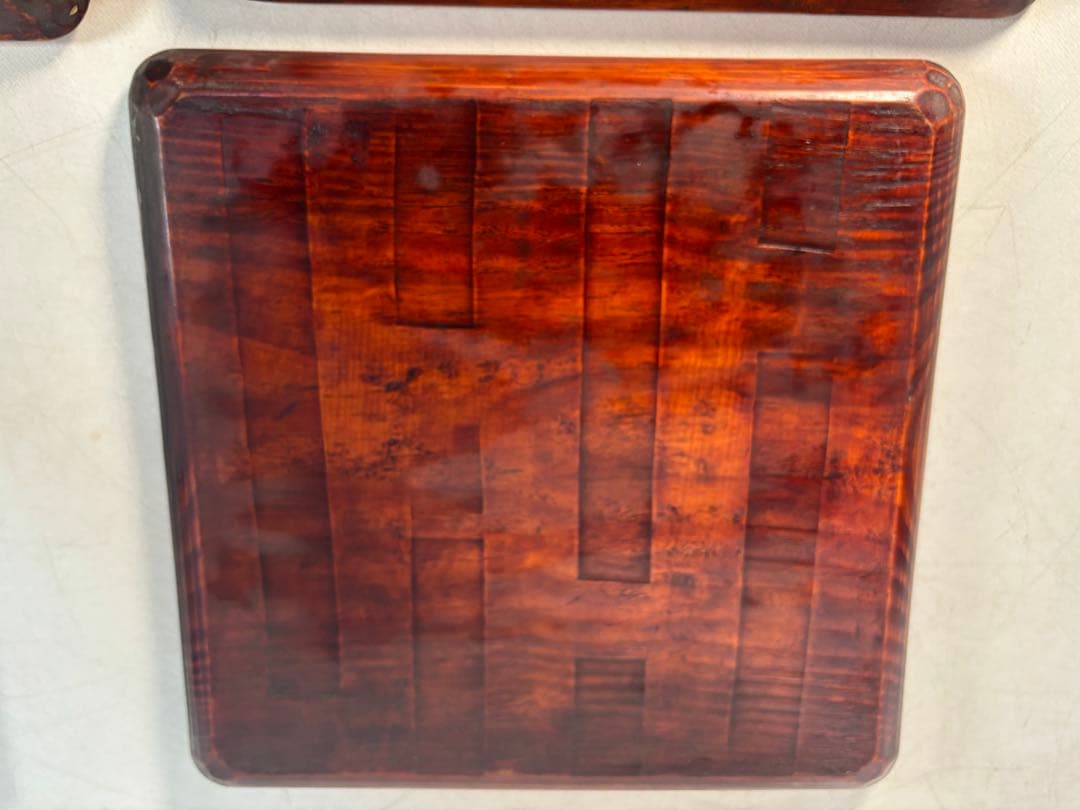 アンティーク　讃岐彫　古い松材のくり貫き角盆(四方盆)5枚セット