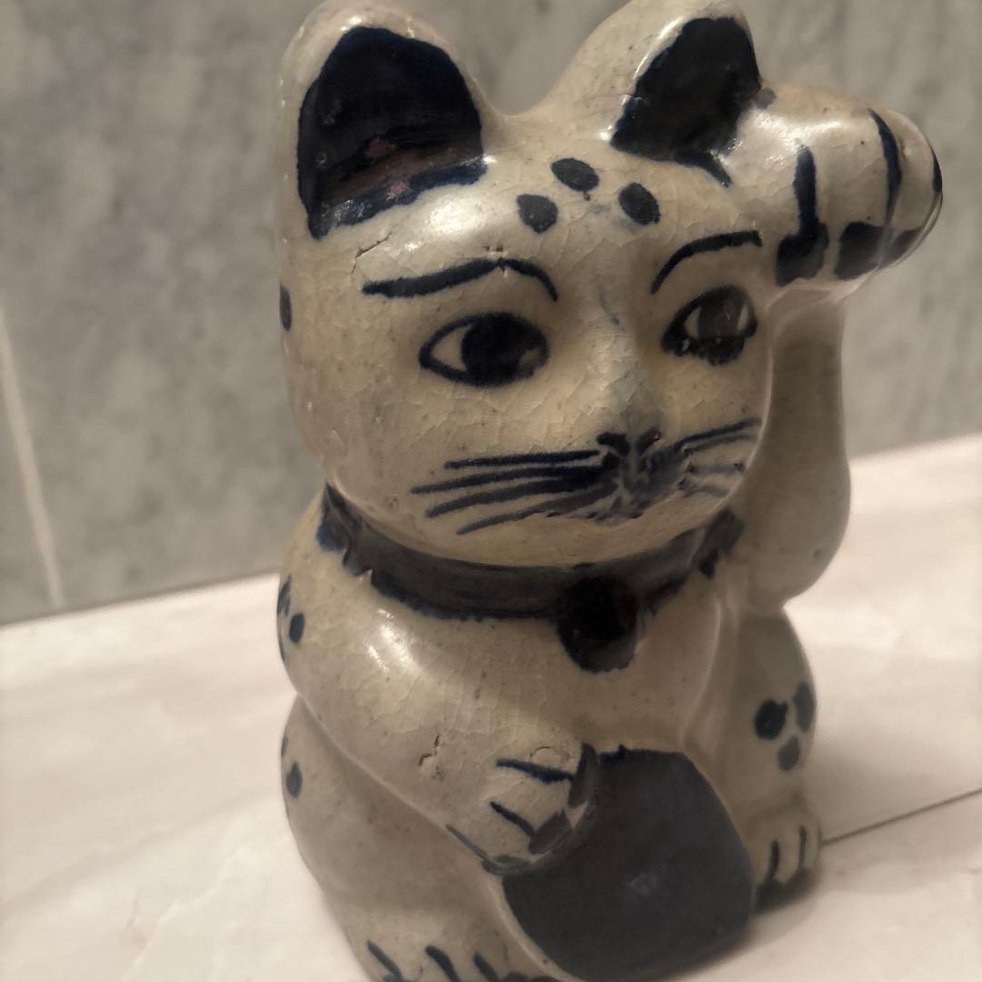ヴィンテージ作家さんもの　手描きのお顔が可愛らしい陶磁器の招き猫