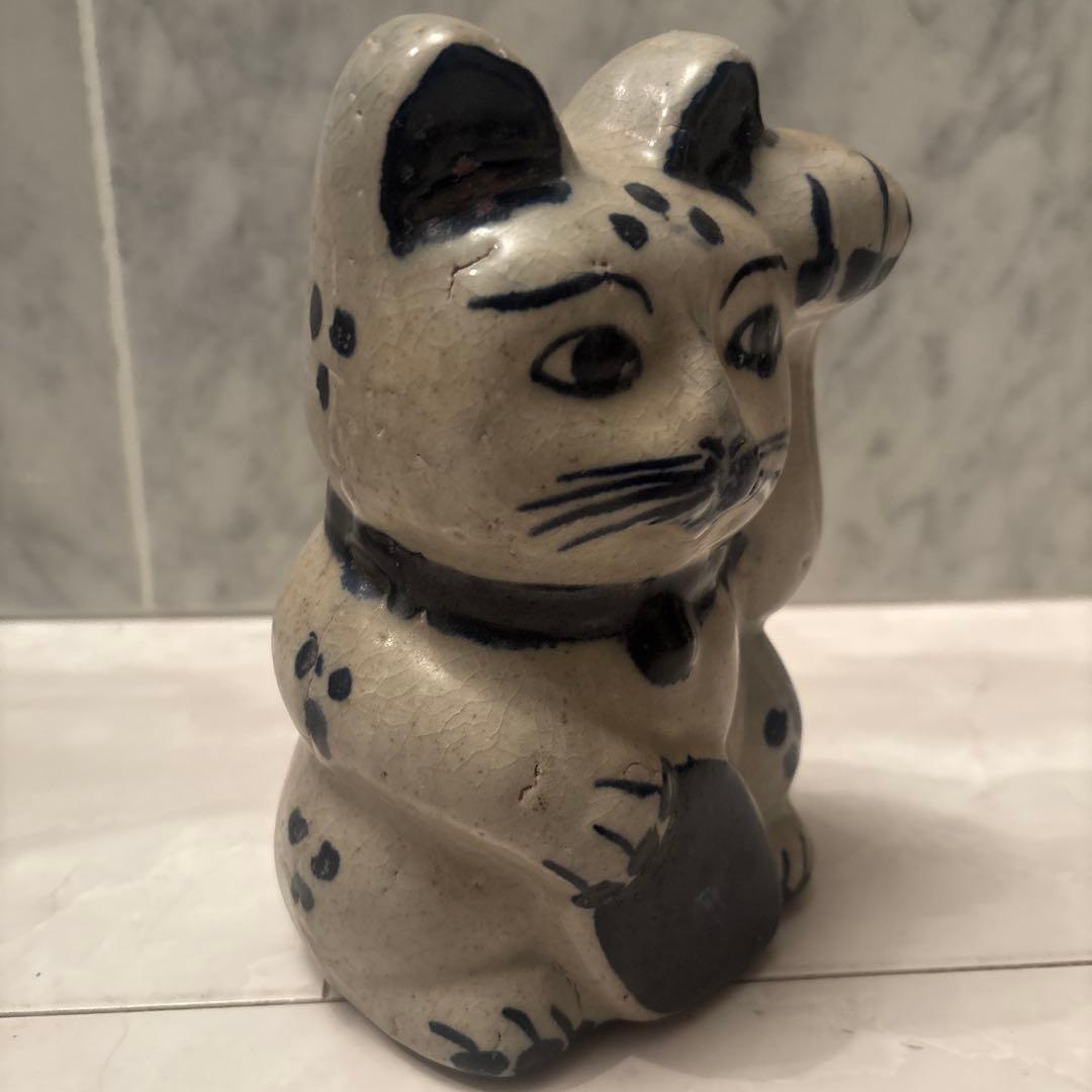 ヴィンテージ作家さんもの　手描きのお顔が可愛らしい陶磁器の招き猫
