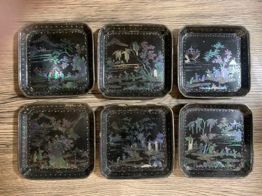 琉球 17〜18世紀 螺鈿 角皿６枚セット