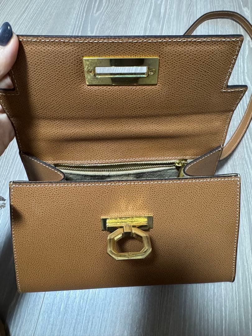 カルボッティ ブラウンレザー ハンドバッグ ゴールド金具