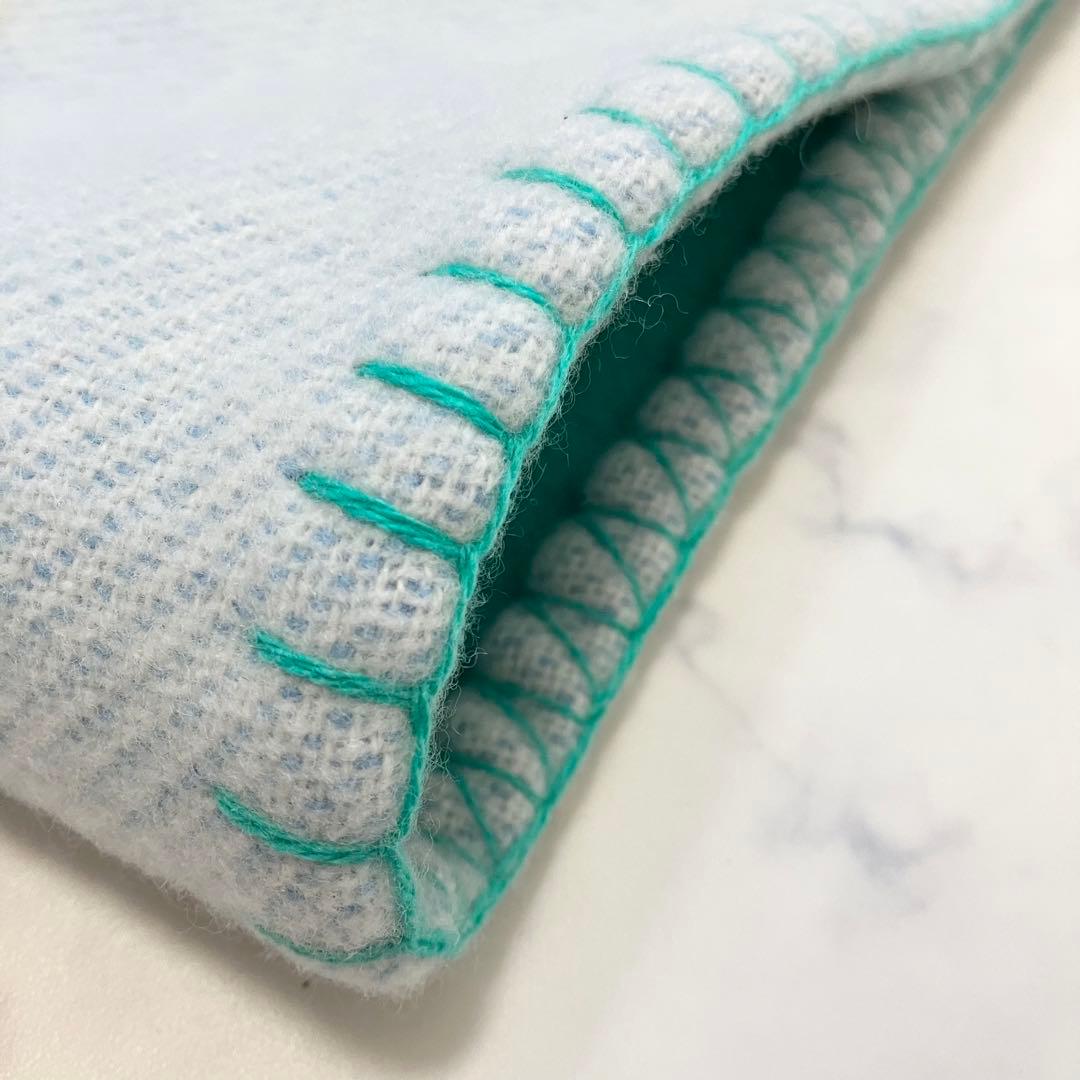 Hermes エルメス✨アヴァロン ブランケット　シルク混　ロゴ　ブルー