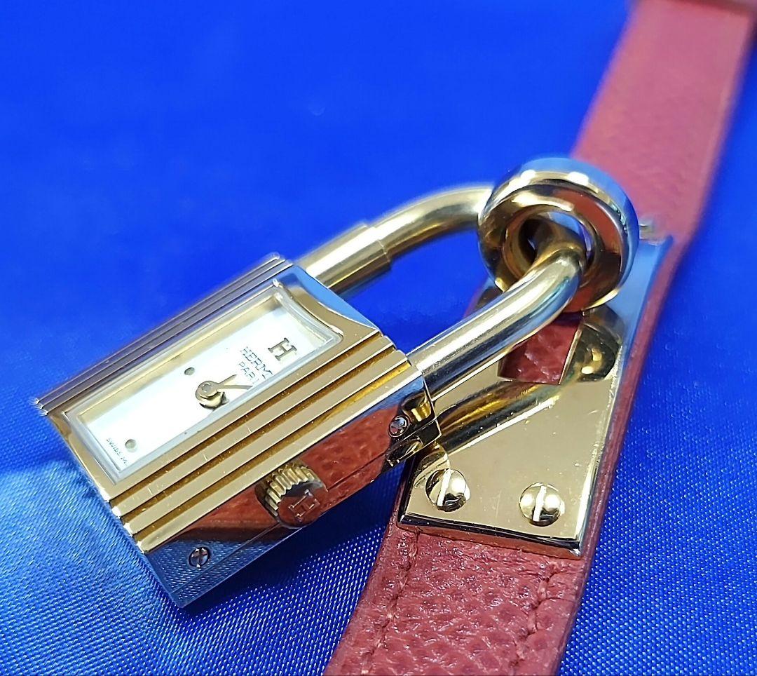 HERMES エルメス ケリーウォッチ ゴールド 赤レザーバンド 可動未確認