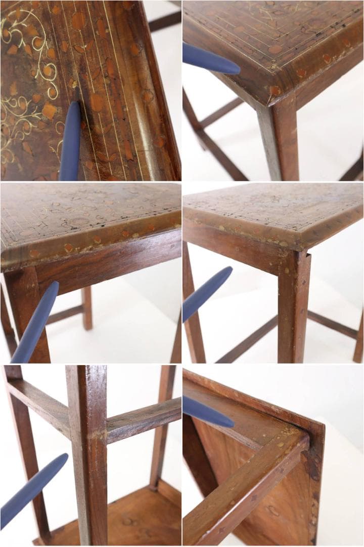 アジアンアンティーク 象嵌 チーク材 サイドテーブル 花台 飾り台