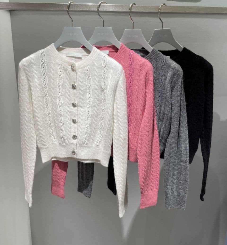 美品✨セルフォード 25SS アルパカ混 ケーブルレースデザインカーディガン 白