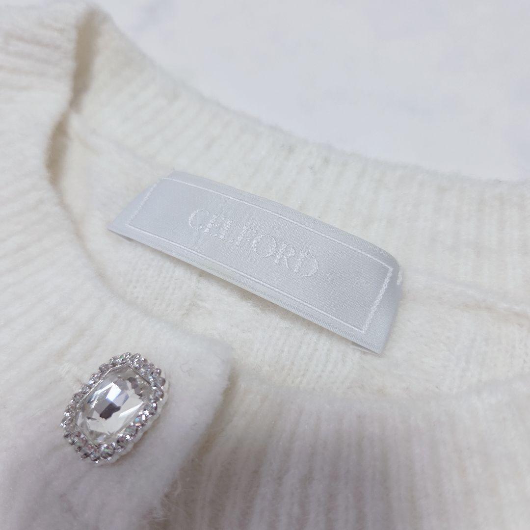 美品✨セルフォード 25SS アルパカ混 ケーブルレースデザインカーディガン 白
