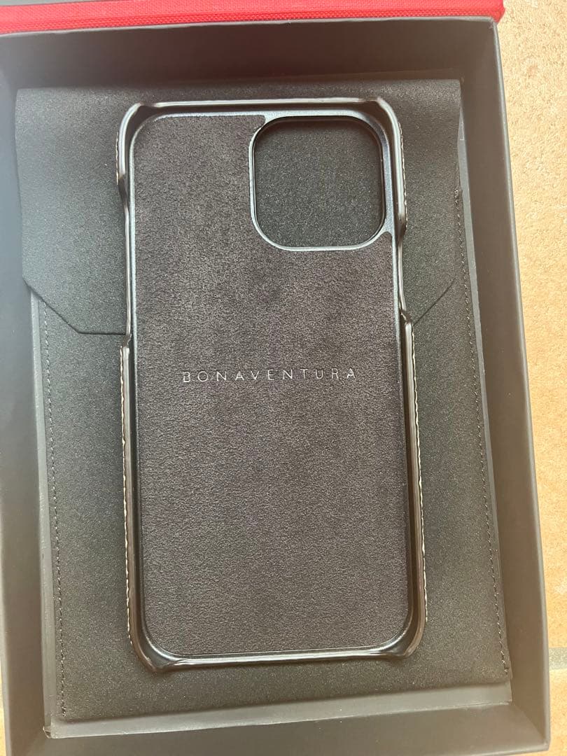 ボナベンチュラ iPhone用レザーケース グレージュ×ピンク ポケット付き