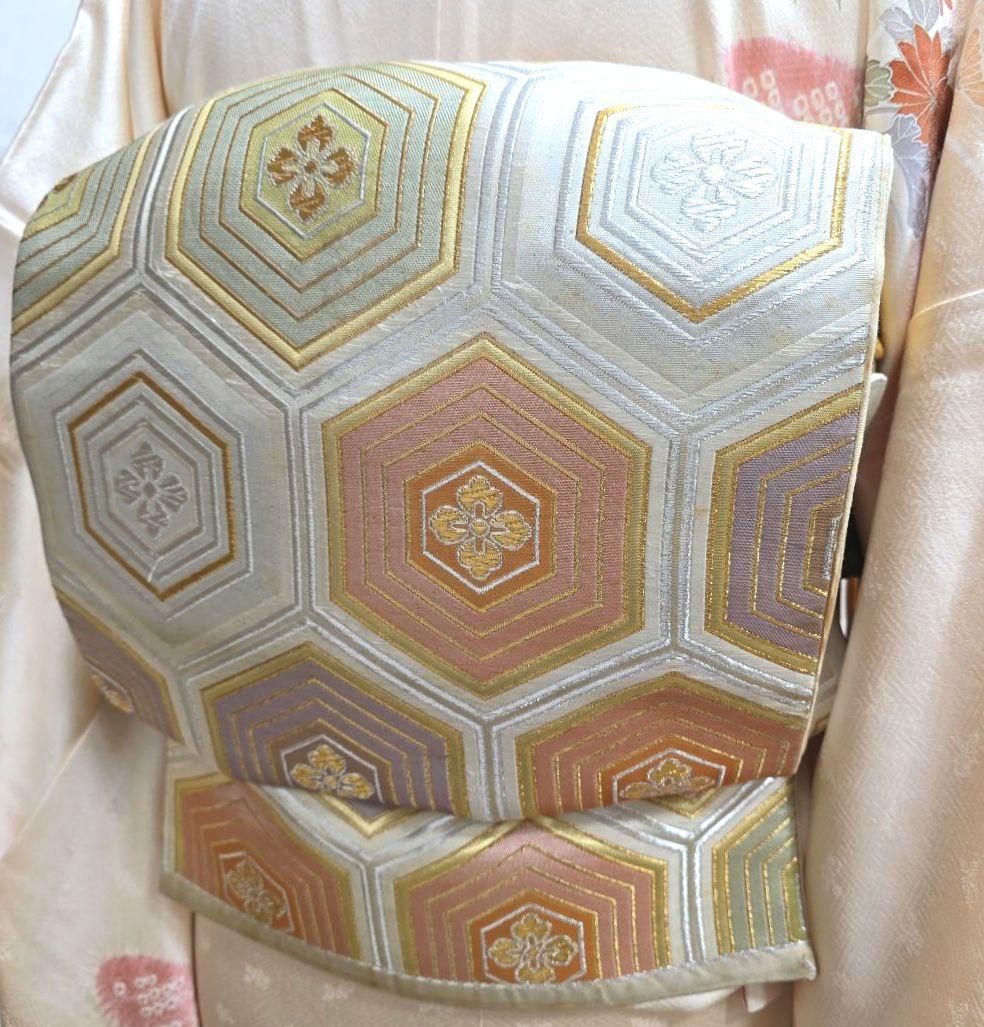 専用です【トールサイズ】クリーム色絞り訪問着と袋帯・帯揚げ帯締めの4点フルセット