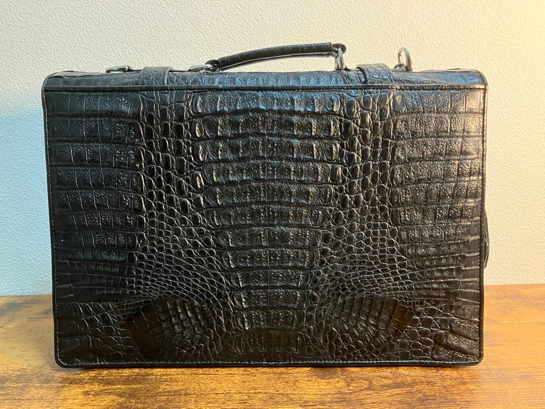 高級 カイマン 美品 ワイド 2way ビジネスバック マットタイプ 本革