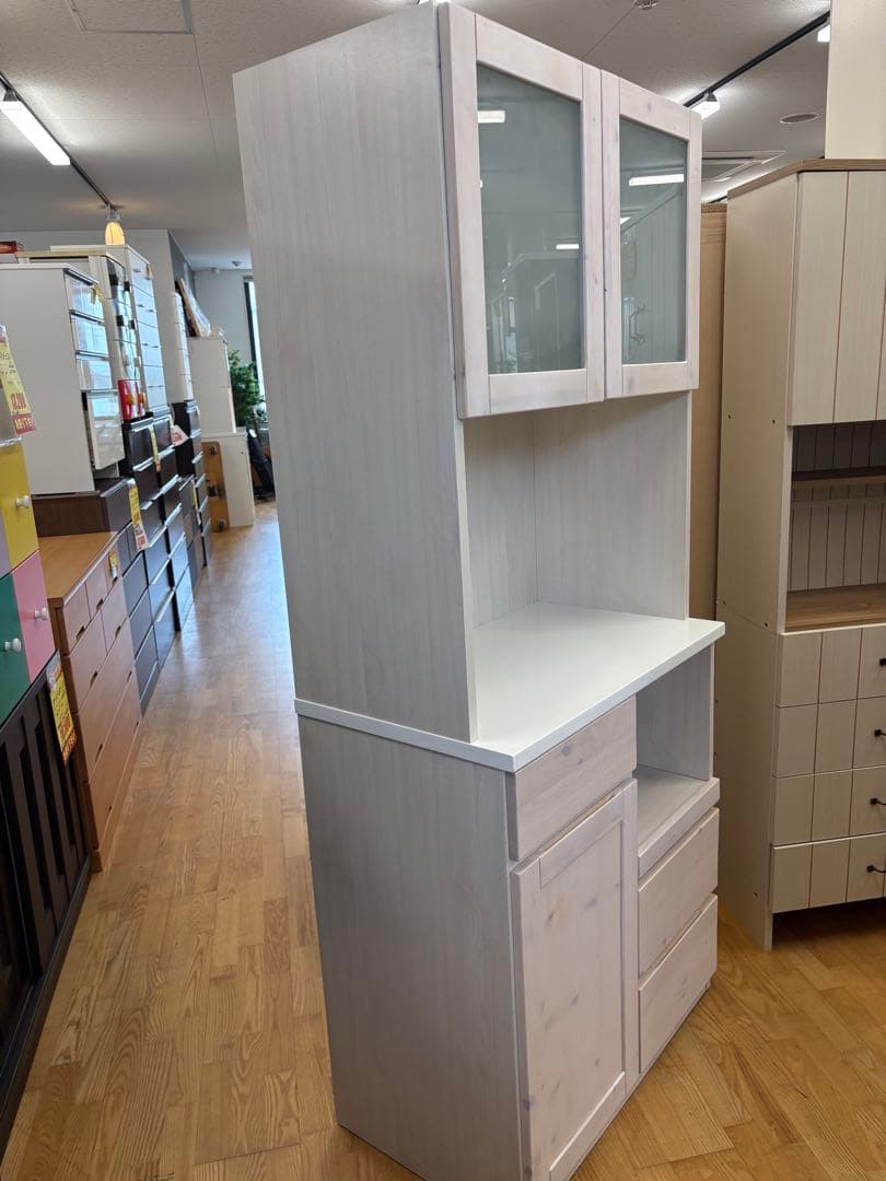 M084　スリム食器棚　食器棚　カップボード　上下分割可能　幅800mm