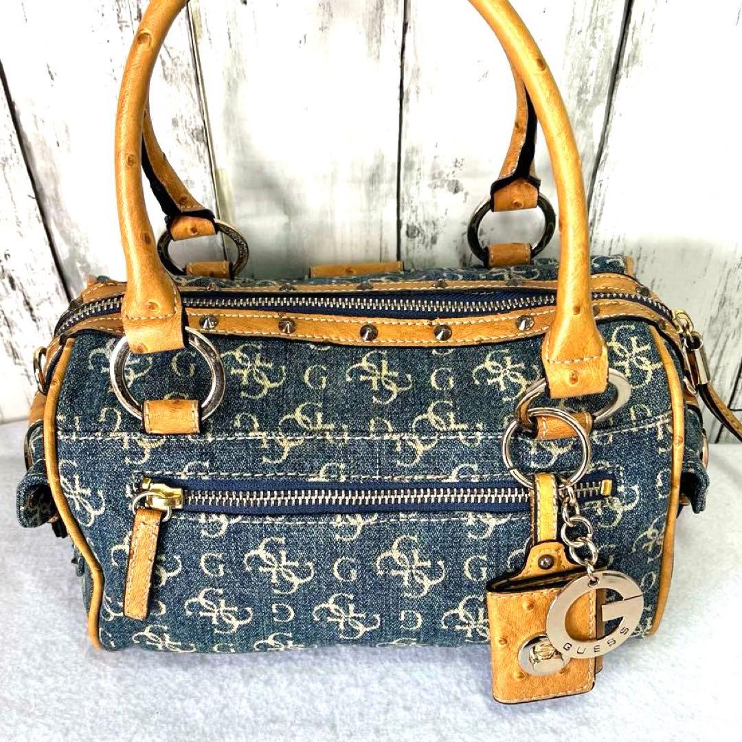 GUESS ゲス デニムハンドバッグ レザー ミニ ボストン コンビ レディース