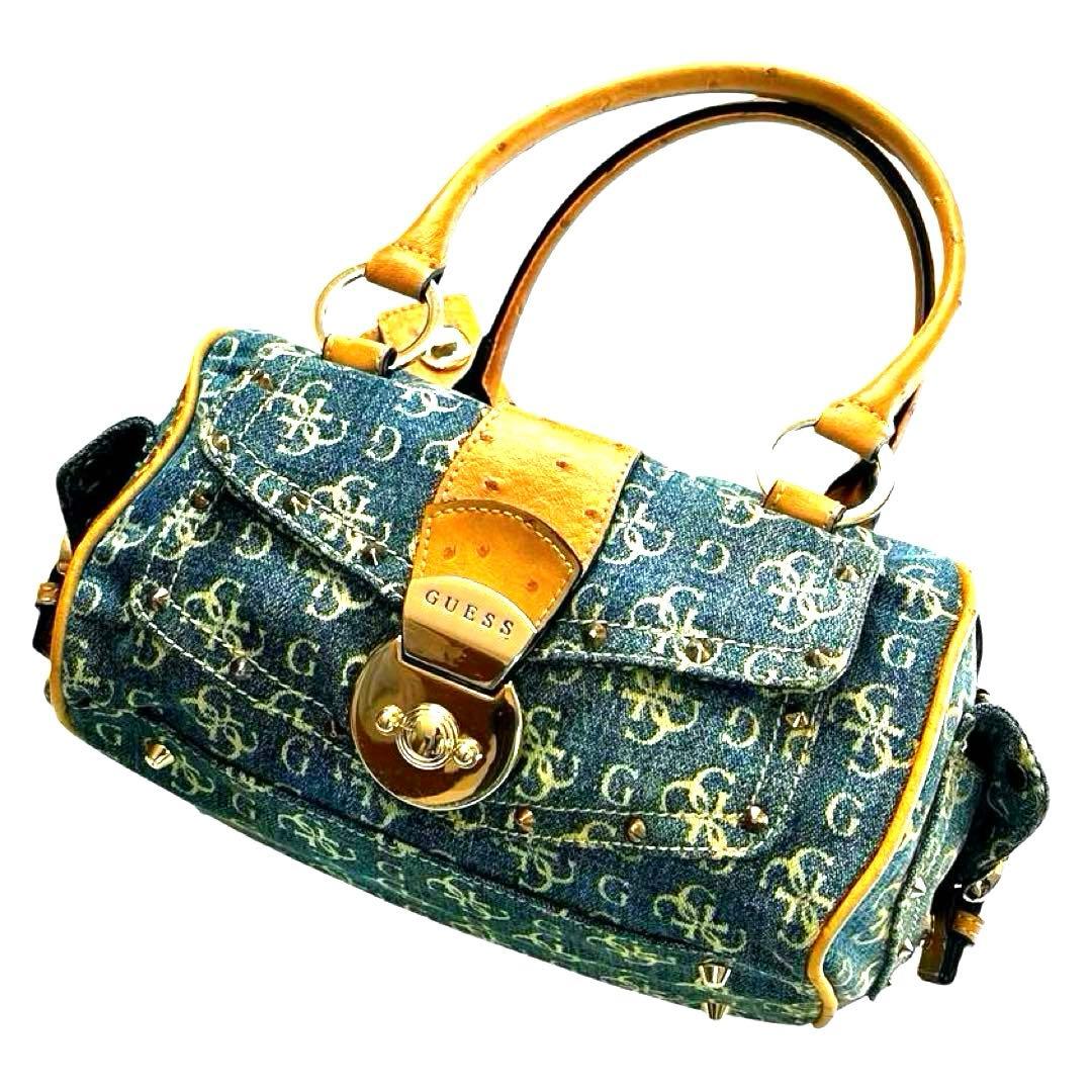 GUESS ゲス デニムハンドバッグ レザー ミニ ボストン コンビ レディース